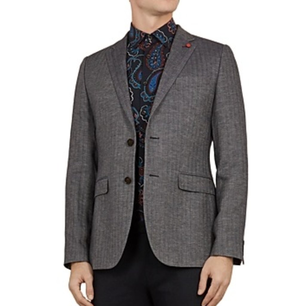 Nwt Ted Baker Men's Balrom Linen Herringbone Jacket Wool Blue Size Xl $489 O245